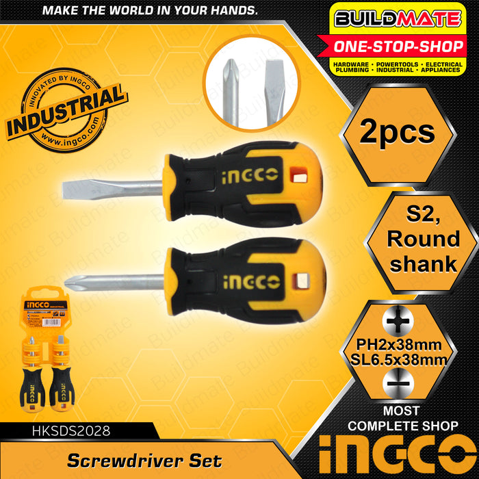 INGCO 2 PCS Slotted and Phillips Screwdriver Set S2 Round Shank HKSDS2028 BUILDMATE HT2
