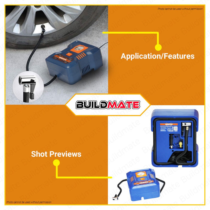 BUILDMATE Wadfow Auto Air Compressor 12V DC 160PSI Portable Automotive Car Tire Inflator Pump with 3pcs Nozzle Inflation Device WAAC501 - WPT