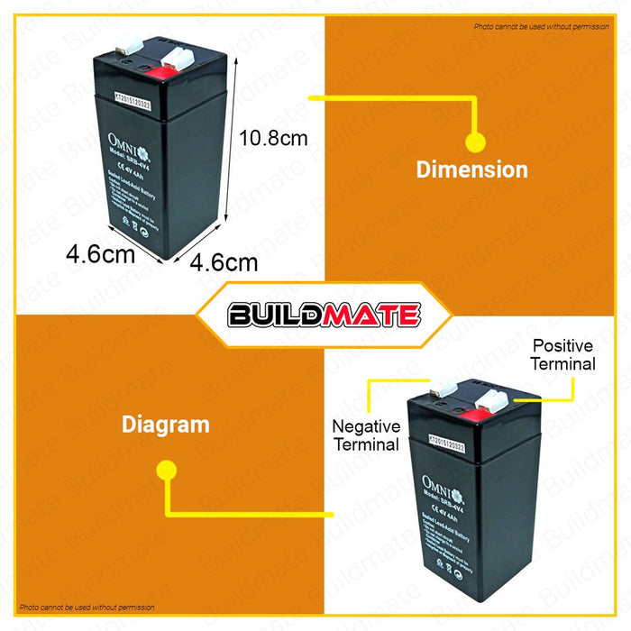 OMNI Sealed Lead Acid Battery 4V 4Ah Spare Battery SRB-4V4 •BUILDMATE•