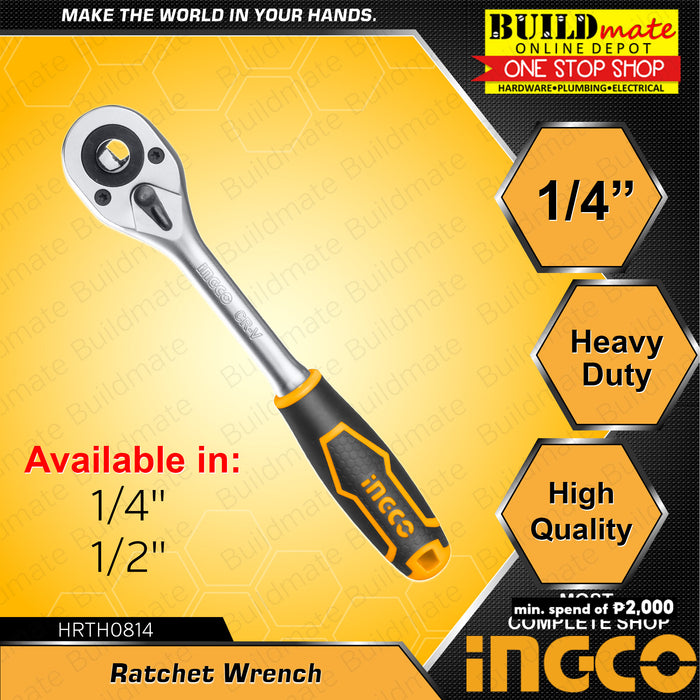 INGCO Ratchet Wrench Cr-V / Cr-Mo Socket Hand Tools 158mm HRTH0814 | 255mm HRTH0812 •BUILDMATE• IHT