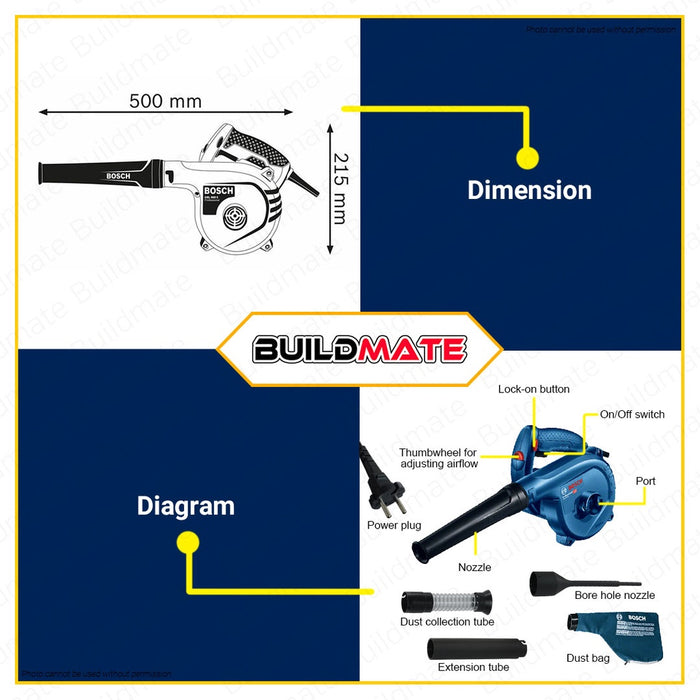 Bosch 820W Heavy Duty Leaf Air Blower w Dust Bag and Accessories Set Kit GBL 82-270 E 06019804K1 BPT