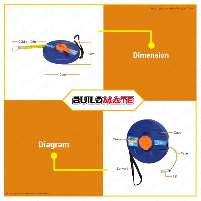 WADFOW Steel Measuring Tape 20m x 12.5mm Metric & Inch Measure Tape Tool WMT3520 •BUILDMATE WHT
