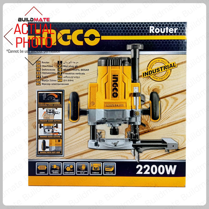 INGCO Industrial Electric Router 2200W RT22008 +FREE TAPEMEASURE & GLO ...