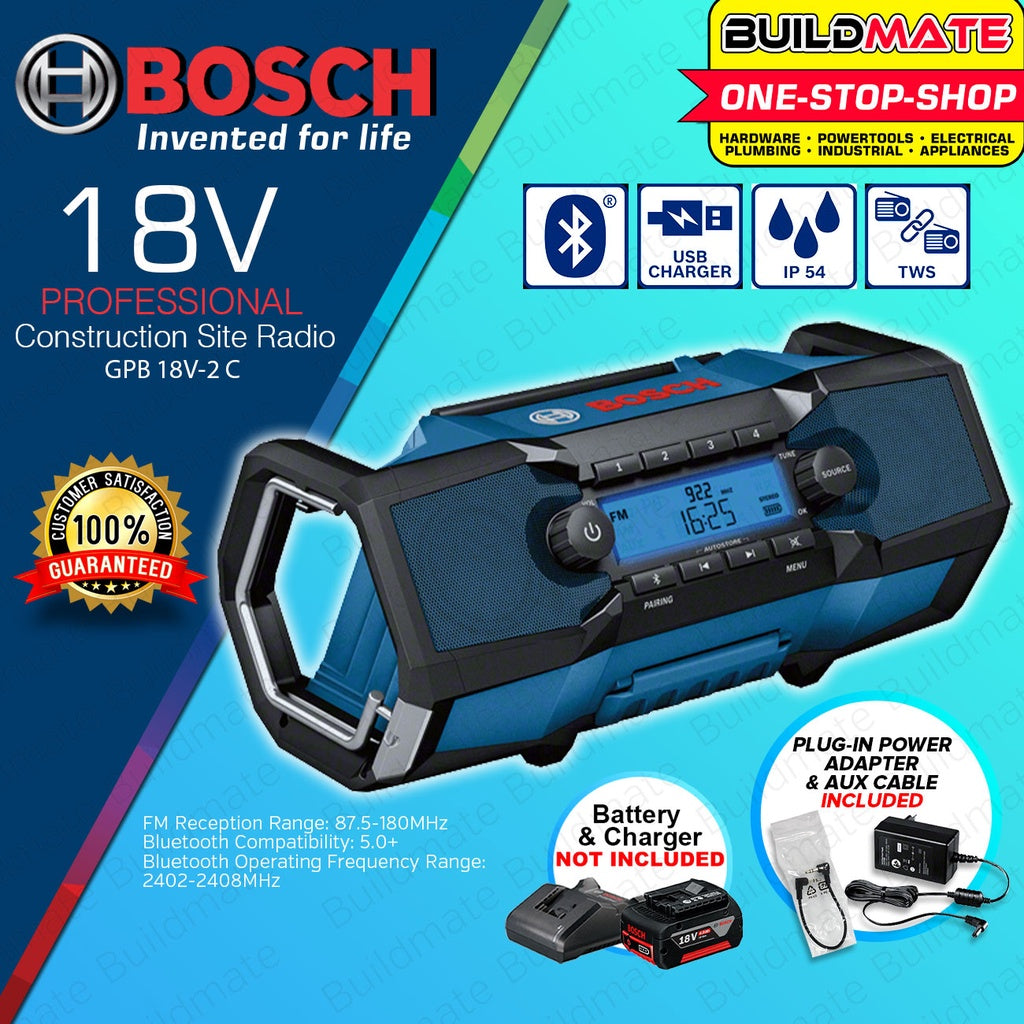 BOSCH GPB 18V-2 SC Professional, construction site radio (turquoise/black,  Bluetooth, AUX, IP54) 06014A3100 
