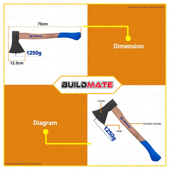 WADFOW Hand Axe 1250g Drop-forged Axehead Hardwood Handle Outdoor Hatchet WMB6312 •BUILDMATE• WHT