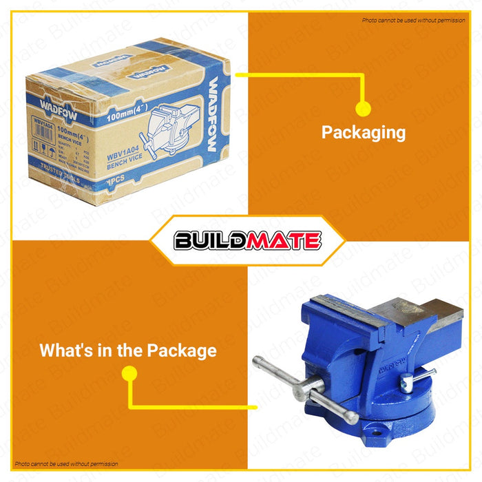 WADFOW Bench Vice 100mm 4" Inch W/ Anvil Body Cast Iron Bench Vise Heavy Duty WBV1A04 BUILDMATE• WHT