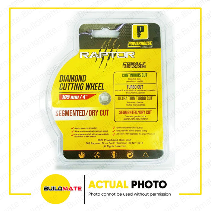 POWERHOUSE RAPTOR SERIES Diamond Cutting Wheel Disc Segmented (Dry) Cut 4" •BUILDMATE• PTAA