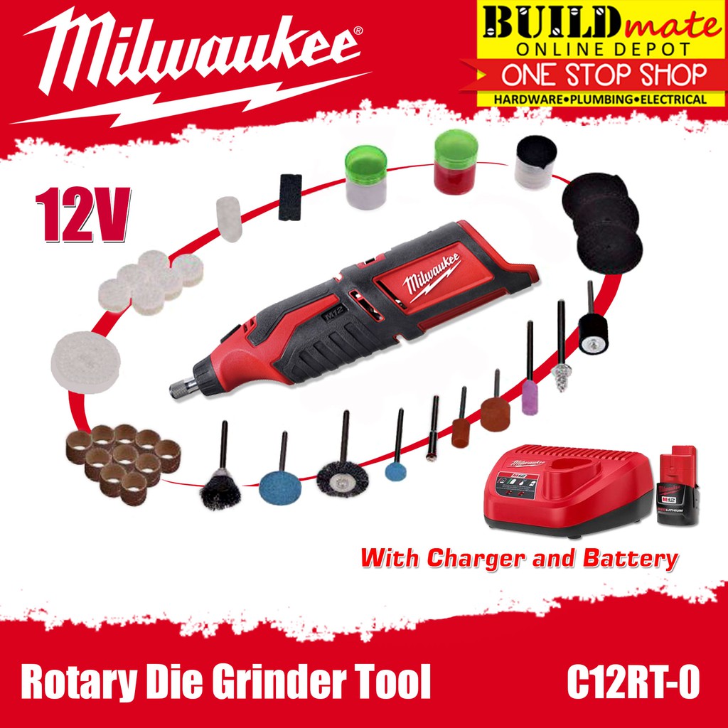 MILWAUKEE Rotary Die Grinder Tool C12RT-0 with 12V Battery Charger •BUILDMATE•