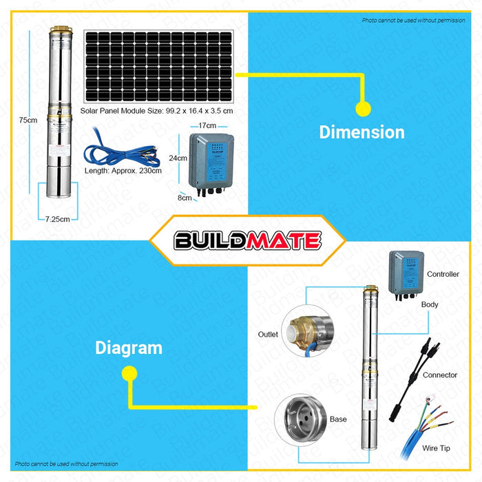 DAYUAN SOLAR SET Deep Well Pump Solar 3TWJ2-75/11-1200W/110V with 4 Pcs 36V Solar Panel Module •BUILDMATE• DBS