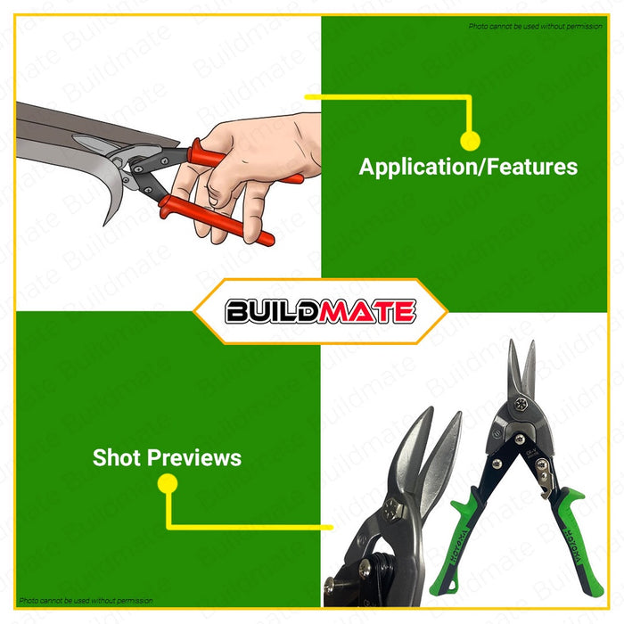 BUILDMATE Hoyoma Japan Aviation Snip 10" Inch Cr-V Straight, Left & Right Cut Snips Metal Sheet Scissor SOLD PER PIECE