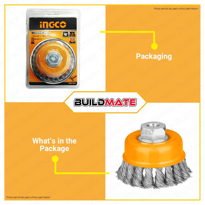 INGCO Metal Wire Brush 4" M10 x 1.5mm WB21002 •BUILDMATE• HT2