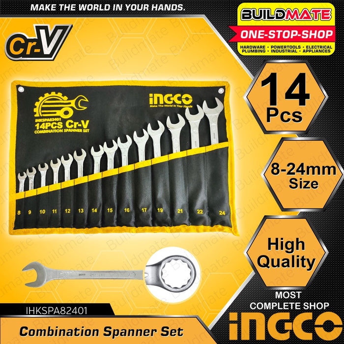 INGCO 14PCS Combination Spanner Wrench Set 8-24mm Gear Ring Ratcheting Combination Wrench Set IHKSPA82401 •BUILDMATE• HT2