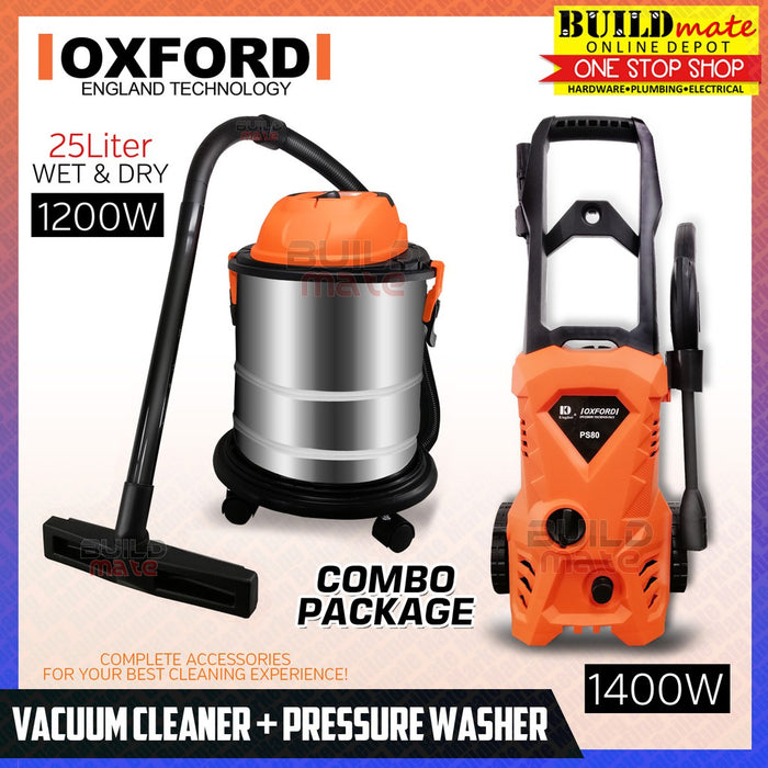 [COMBO] OXFORD COMBO 25L Wet & Dry Vacuum Cleaner OXVC-25L + OXFORD Pressure Washer  PS80•BUILDMATE•
