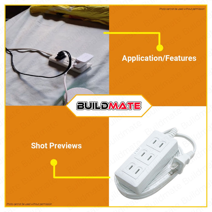 Omni Extension Cord 3 gang Power Strip WEE-003 •BUILDMATE•
