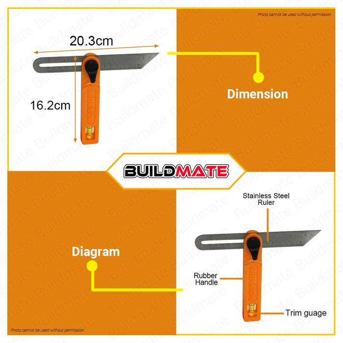 INGCO Angle Corner Speed Square Ruler 7" 150mm with Horizontal Bubble HAS181501 •BUILDMATE• HT2