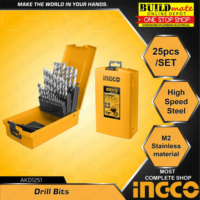 INGCO Drill Bits 25PCS/SET AKD1251 +FREE PUTTY TROWEL •BUILDMATE• IHT