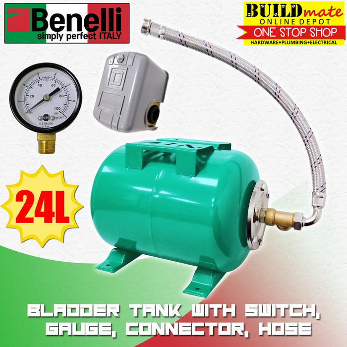 BENELLI Italy 24 LITER Bladder Tank For Water Pump w/ Gauge+Switch+Adaptor+Hose •BUILDMATE• 