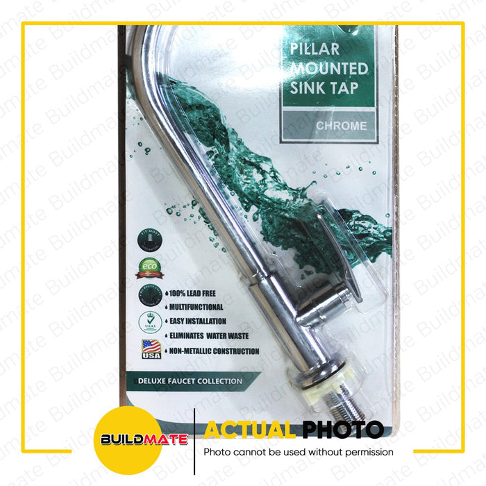 WATERHOUSE Pillar Mounted Gooseneck Sink Tap Faucet Long Lever Handle 21" WH220201 •BUILDMATE• PHWH
