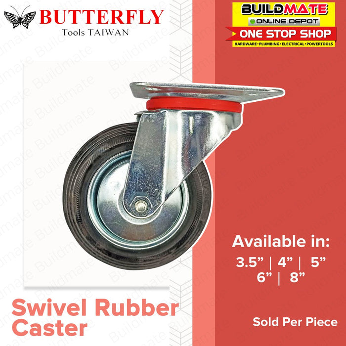 BUTTERFLY Rubber Caster Wheel 8" Fixed | Swivel SOLD PER PIECE •BUILDMATE•