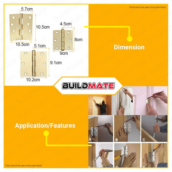 YALE Essential Brass Plain Bearing Loose Pin Door Hinges 3 x 3 | 3.5 x 3.5 | 4 x 4 Inches BUILDMATE