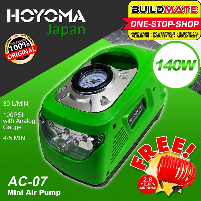 HOYOMA JAPAN Dual Piston Mini Air Pump 30L/min 140W AC07 + FREE 2.8M AIR HOSE •BUILDMATE•