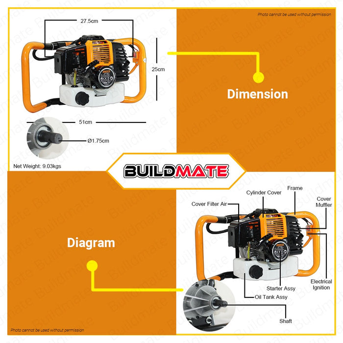 INGCO Earth Ground Auger 52CC GEA55221 + FREE T HANDLE & BITS •BUILDMATE• IPT
