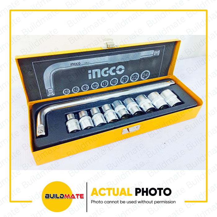 INGCO 10PCS/SET Socket Set 1/2" CR-V HKTS12101  •BUILDMATE• IHT