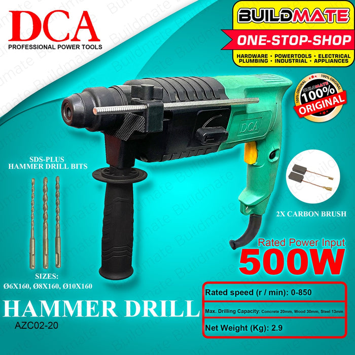 DCA Rotary Hammer Drill 500W AZC02-20 •BUILDMATE•