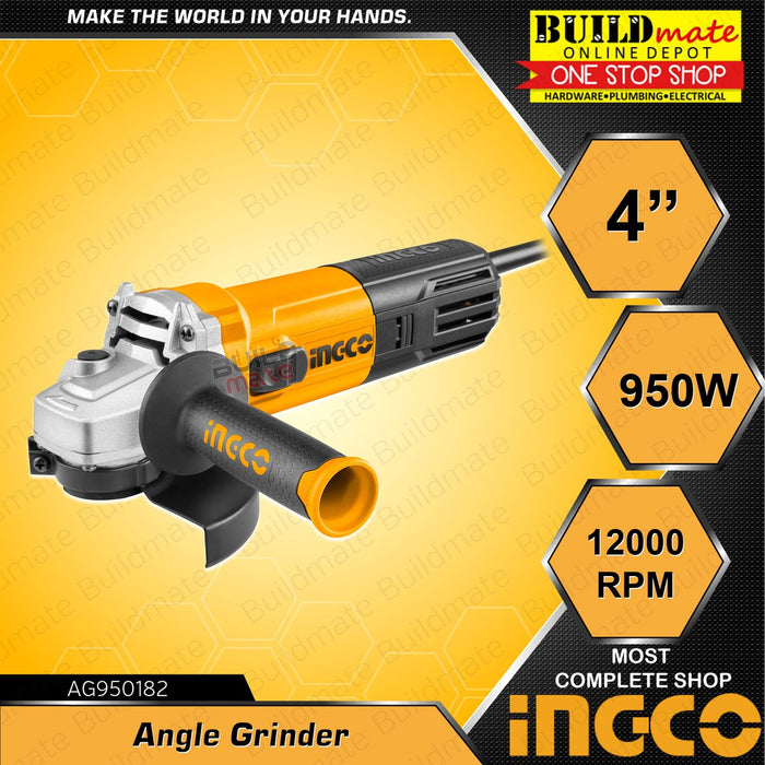 INGCO Angle Grinder 950W M10 Electric Grinding Machine w/ Auxiliary Handle AG950182 •BUILDMATE• IPT