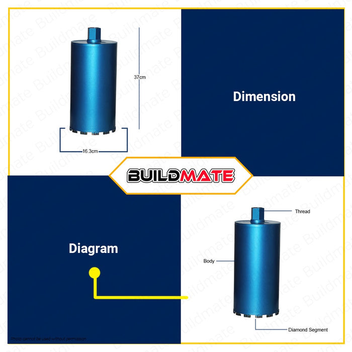 FUJIMA Diamond Core Bits 162mmx370mm 6.3" Inch For Hard Concrete, Brick, & Block FT-DCB162 BUILDMATE