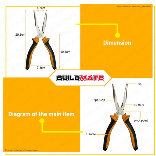 Hoteche Long Nose Plier Pliers 8" inches HTC-100106 •BUILDMATE•