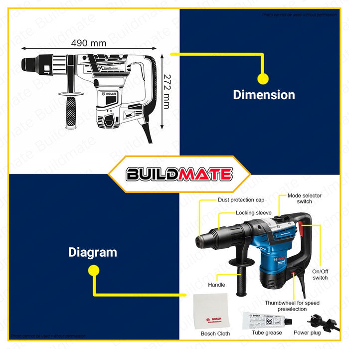 BOSCH Professional 1100W SDS MAX Rotary Hammer Drill with Case 8.5J 40mm GBH 5-40 D 06112690K0