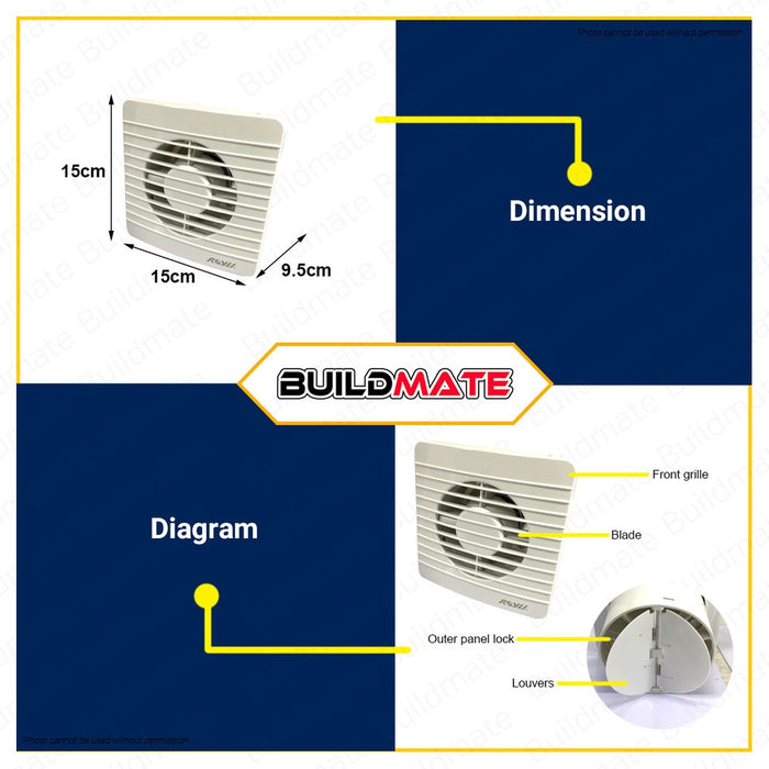 ROYU Window Mounted Exhaust Fan 4" Fan Blade Mini REFW18/04W •BUILDMATE•