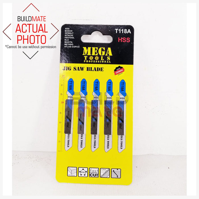 MEGA HSS Jigsaw Blade 5PCS/PAD FASTCUT Basic For Metal T118A •BUILDMATE•