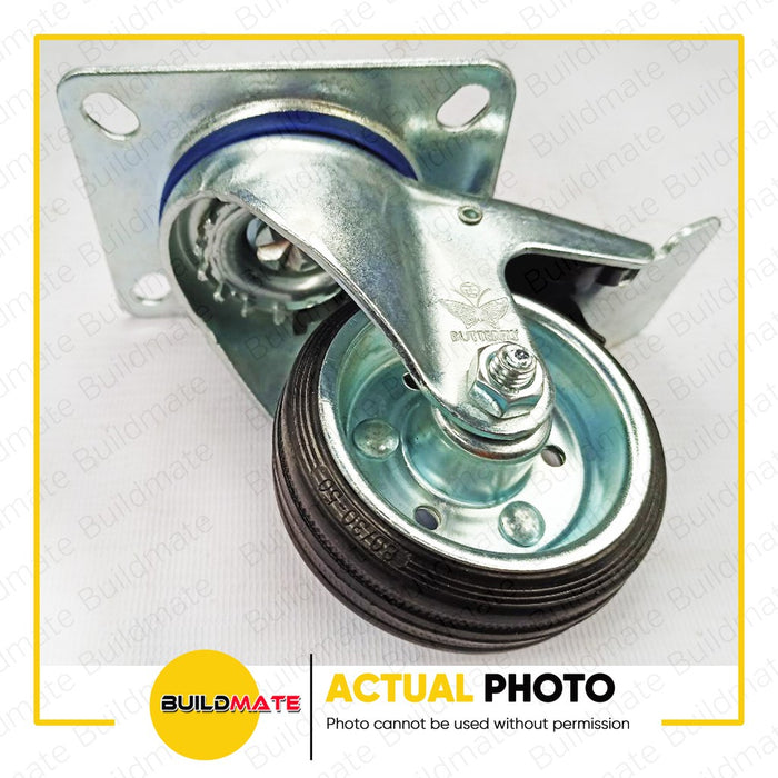 BUTTERFLY Heavy Duty Rubber Caster Wheel 5" Fixed / Swivel / Swivel Brake SOLD PER PIECE •BUILDMATE•