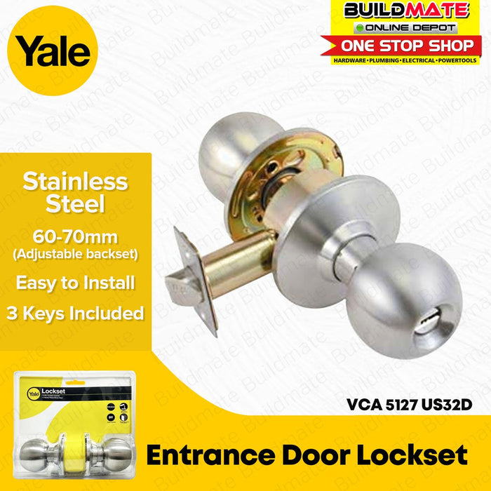 YALE Entrance Doorknob Door Knob Lockset VCA5127 US32D •BUILDMATE•