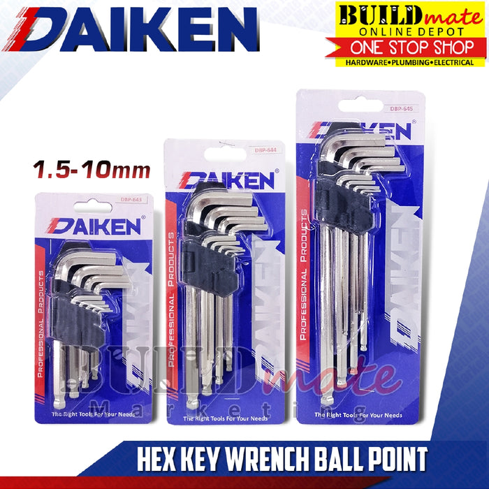 DAIKEN Hex Key Wrench Ball Point 1.5-10mm 9PCS/SET •BUILDMATE•