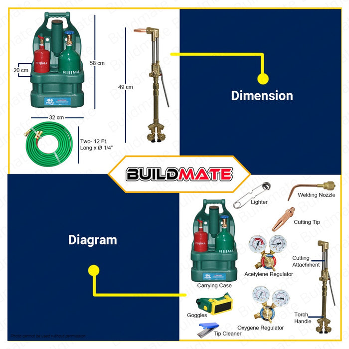 FUJIMA JAPAN Oxygen Acetylene Outfit Welding Tank Torch Kit FT-AOWT08 •BUILDMATE•