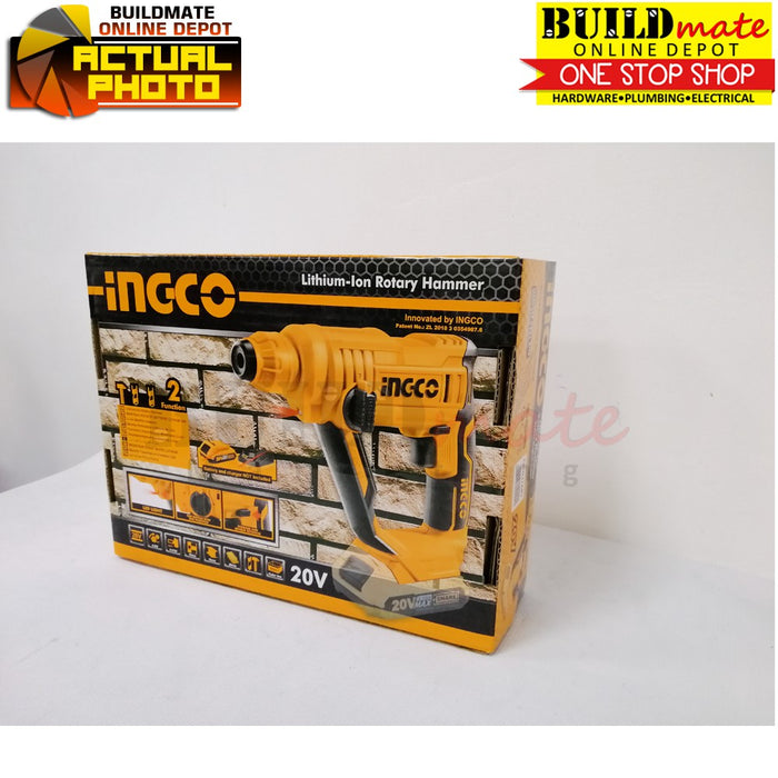 BUILDMATE Ingco Lithium-Ion Cordless Rotary Hammer 20V Rechargeable Chipping Gun Hammer Drill UNIT ONLY - ICPT
