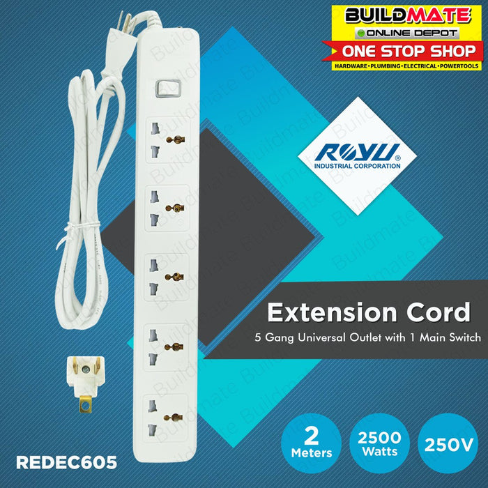 ROYU 5 GANG Extension Cord Universal Socket with 1 Main Switch