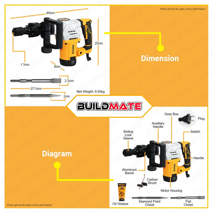INGCO Demolition Hammer / Chipping Hammer 1300W PDB130018 / PDB13008 •BUILDMATE• IPT