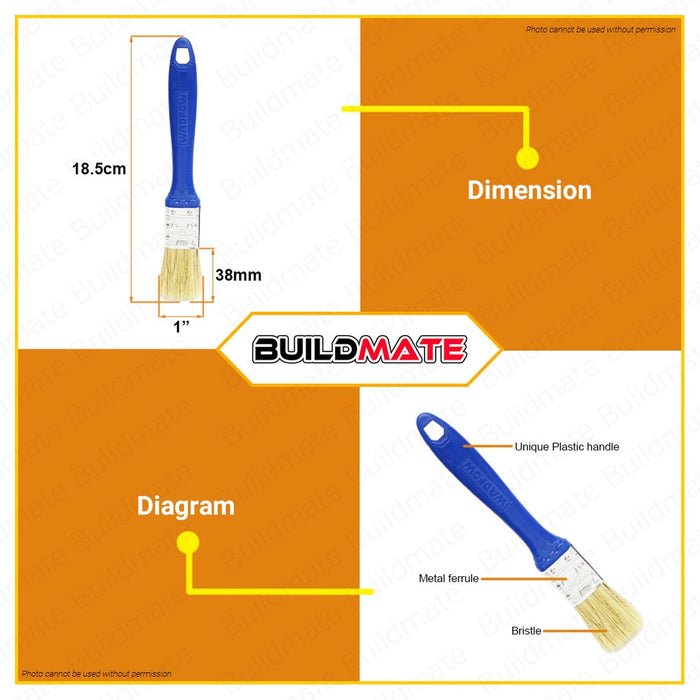 WADFOW Paint Brush For Oil-Based Paint 1" 1.5" & 2" Inch Plastic Handle SOLD PER PIECE BUILDMATE WHT