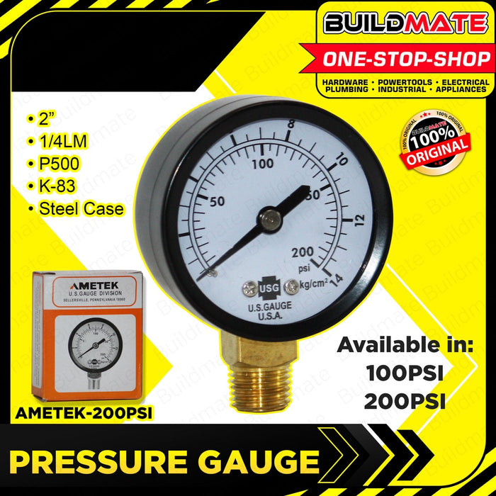 AMETEK Pressure Gauge 2" 100 psi | 200 psi SOLD PER PIECE 100% ORIGINAL / AUTHENTIC •BUILDMATE•