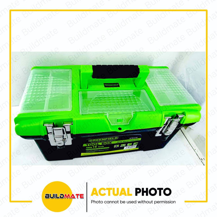 GREENFIELD Tool Box Organizer 16" with Metal Latch and Tray Inside •BUILDMATE•