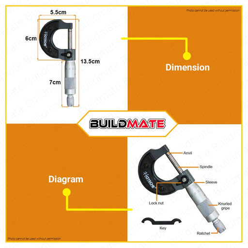 Hoteche Outside Micrometer Satin Finish Scale 0-25m HTC-284425 •BUILDMATE•