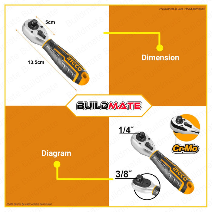 Ingco Stubby Ratchet Handle 1/4 3/8 inches HRTH081438 100% ORIGINAL / AUTHENTIC •BUILDMATE• HT2