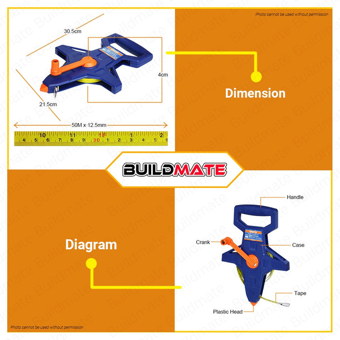 WADFOW Steel Measuring Tape 50m x 12.5mm Metric & Inch Measure Tape Tool WMT3550 •BUILDMATE• WHT