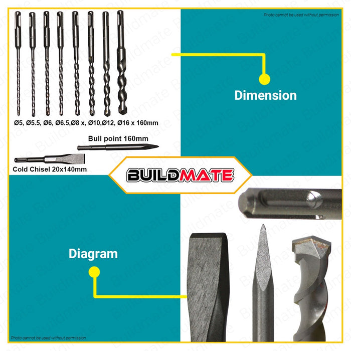 MAKITA Original SDS Plus Drill and Chisel 10PCS/SET D-46361 •BUILDMATE•