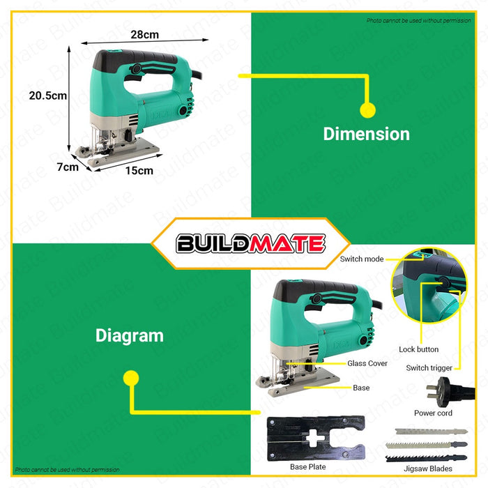 DCA Electric Jigsaw Jig Saw 600W For Woodworking AMQ65 + FREE 2 Carbon Brushes •BUILDMATE•