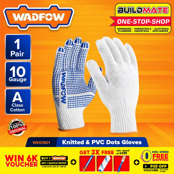WADFOW Knitted & PVC Dots Gloves 10XL Cotton Class Safety Work Cotton Gloves WKG1801 •BUILDMATE• WHT